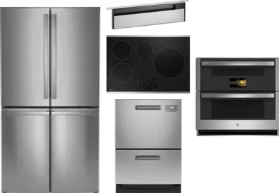 5 Piece Package Includes Refrigerator, Cooktop, Wall Oven, Hood And Dishwasher